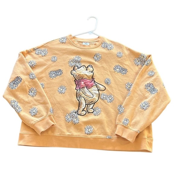 Disney Parks Winnie the Pooh Daisy Flower Print Sweatshirt Yellow Pullover M - Picture 1 of 11